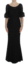 Dolce & Gabbana Black Floral Lace Long Bodycon Maxi Dress In Black