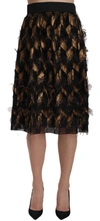 DOLCE & GABBANA BLACK GOLD FRINGE METALLIC PENCIL A-LINE SKIRT