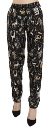 DOLCE & GABBANA BLACK JAZZ CLUB PRINT HIGH WAIST TAPERED PANTS