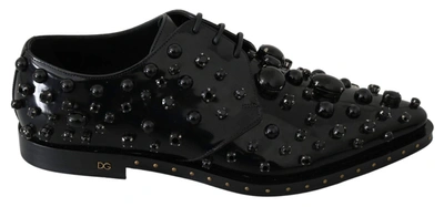 DOLCE & GABBANA BLACK LEATHER CRYSTALS DRESS BROQUE SHOES