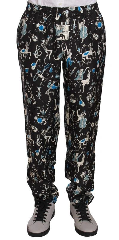 Dolce & Gabbana Black Musical Instrument Sleepwear Trousers