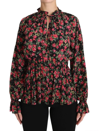 Dolce & Gabbana Black Rose Print Floral Shirt Top Blouse