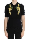 Dolce & Gabbana Black Silk Floral Embroidered Polo Top In Black