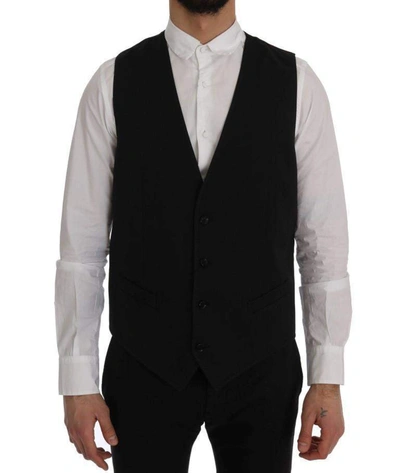 Dolce & Gabbana Gray Wool Stretch Vest In Black