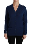 DOLCE & GABBANA BLUE BUTTON CARDIGAN VIRGIN WOOL SWEATER