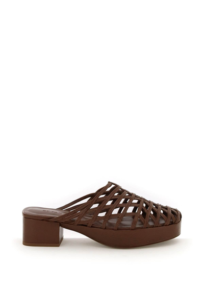 By Far Caged Leather Mules In Brown