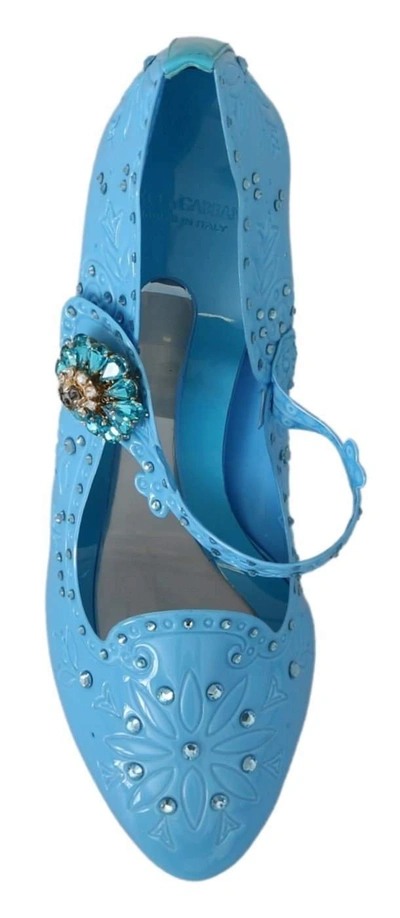 Dolce & Gabbana Blue Floral Crystal Cinderella Heels Shoes