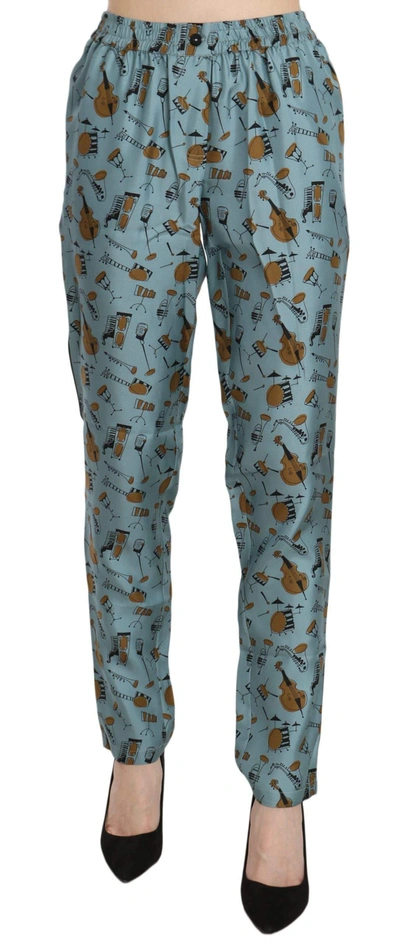 Dolce & Gabbana Blue Musical Instruments Print Tapered Trousers In Red