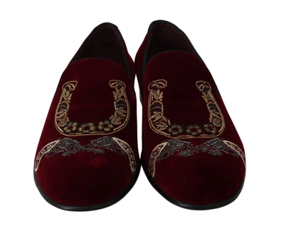 Dolce & Gabbana Bordeaux Velvet Loafers Gun Horseshoe Shoes