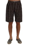 Dolce & Gabbana Bordeaux White Striped Hemp Casual Shorts In Bordeaux