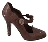 DOLCE & GABBANA BROWN FLORAL CRYSTAL CINDERELLA HEELS SHOES