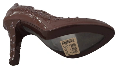 Dolce & Gabbana Brown Floral Crystal Cinderella Heels Shoes