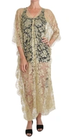 DOLCE & GABBANA GOLD FLORAL LACE CRYSTAL GOWN CAPE DRESS