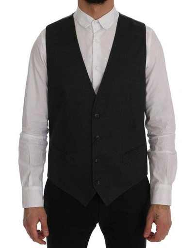 Dolce & Gabbana Gray Staff Cotton Rayon Vest In Black