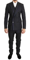 DOLCE & GABBANA GRAY WOOL BLUE SILK DOUBLE BREASTED SUIT