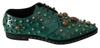 DOLCE & GABBANA GREEN LEATHER CRYSTAL DRESS BROQUE SHOES