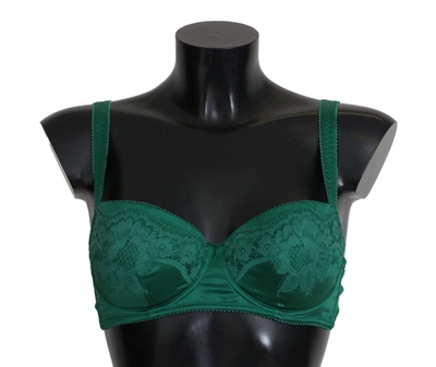 DOLCE & GABBANA GREEN SILK STRETCH FLORAL LACE BRA UNDERWEAR