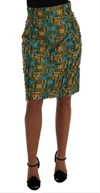 DOLCE & GABBANA MULTICOLOR JACQUARD STRAIGHT PENCIL SKIRT