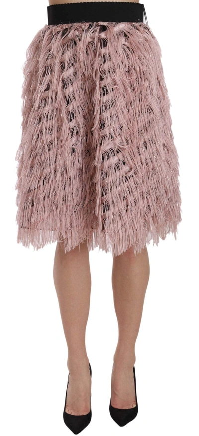 Dolce & Gabbana Pink Gold Fringe Metallic Pencil A-line Skirt In Gold And Pink