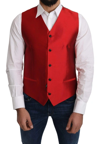 Dolce & Gabbana Red 100% Silk Formal Waist Coat Waistcoat