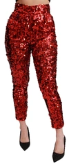 Dolce & Gabbana Red Sequined Cropped Trousers Pants In Red