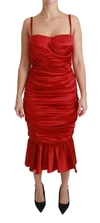 DOLCE & GABBANA RED SILK STRETCH MERMAID BODYCON DRESS