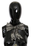 Dolce & Gabbana Silver Crystal Beaded Sequined 100% Silk Catwalk Necklace Bowtie In Silver