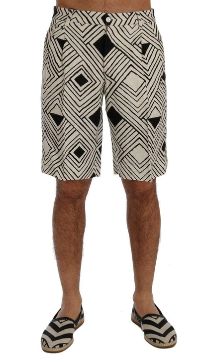 Dolce & Gabbana White Black Striped Casual Shorts In Black/white