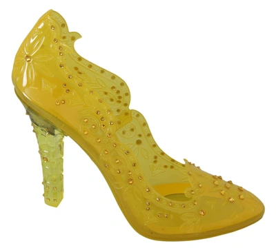 Dolce & Gabbana Yellow Floral Crystal Cinderella Heels Shoes