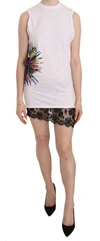 Dsquared2 Printed Crew Neck Sleeveless Bodycon Mini Dress In White