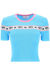 Chiara Ferragni Sweater With Logomania Band In Blue,pink,white