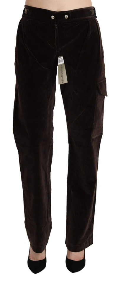 Ermanno Scervino High Waist Cargo Straight Cotton Pants In Brown