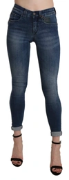 Ermanno Scervino Washed High Waist Skinny Cropped Cotton Jeans In Blue