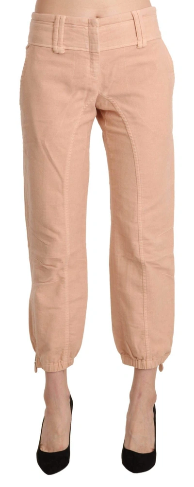 Ermanno Scervino Beige Mid Waist Cropped Cotton Trouser Pants