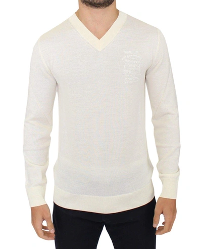 Ermanno Scervino Men Off  Wool Blend V-neck Pullover Jumper In White