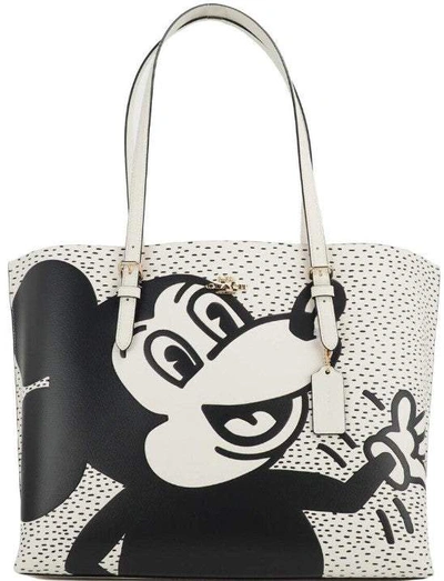 Coach (c6978) Mickey Mouse X Keith Haring Mollie Large Leather Shoulder Tote Bag In Brown