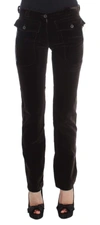 Ermanno Scervino Women   Cotton Velvet Zippers Slim Fit Pants In Brown