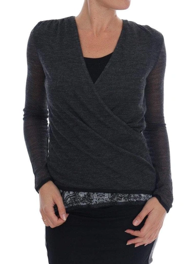 Ermanno Scervino Grey Wool Lace Top Long Sleeved T-shirt