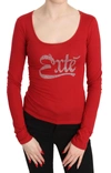 Exte Crystal Embellished Long Sleeve Top Blouse In Red