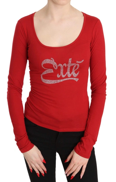 Exte Crystal Embellished Long Sleeve Top Blouse In Red