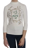 EXTE PRINTED TURTLE NECK 3/4 SLEEVE TOP COTTON BLOUSE