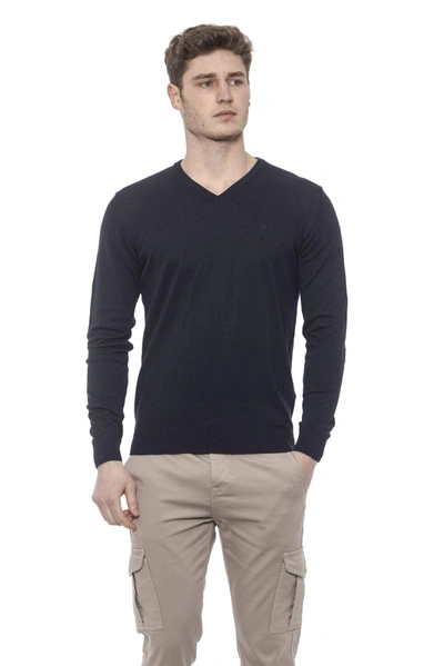 Conte Of Florence V-neck  Solid Color  Sweater In Blue