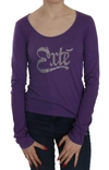 EXTE PURPLE CRYSTAL EMBELLISHED LONG SLEEVE CASUAL TOP