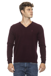Conte Of Florence V-neck Solid Color Sweater In Burgundy