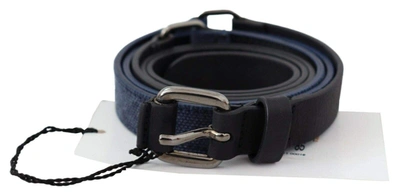 Costume National Black Blue Leather Silver Logo Belt