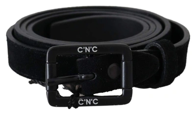 Costume National Black Leather Velvet Buckle Waist Belt