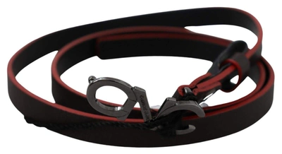 Costume National Black Maroon Skinny Leather Buckle Waist Belt