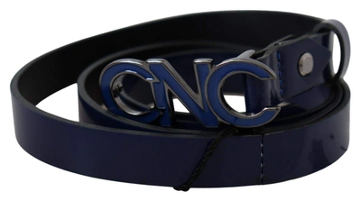 Costume National Blue Leather Logo Skinny Fashion  Belt