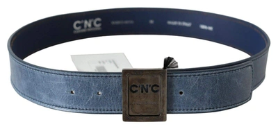 Costume National Blue Normal Leather Logo Buckle Belt