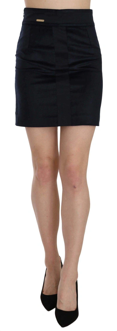 Gf Ferre' Cotton Blend High Waist A-line Mini Skirt In Blue